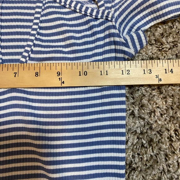 Free People Blue & White Striped Short Sleeve V Neck - Picture 6 of 8